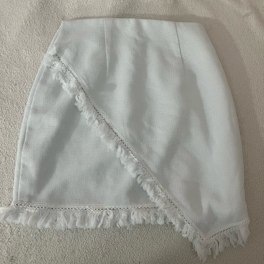 Revolve Asymmetrical White Fringe Skirt